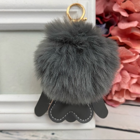 Cute Hound Dog on Gray Pom Pom Keychain - Picture 7 of 9